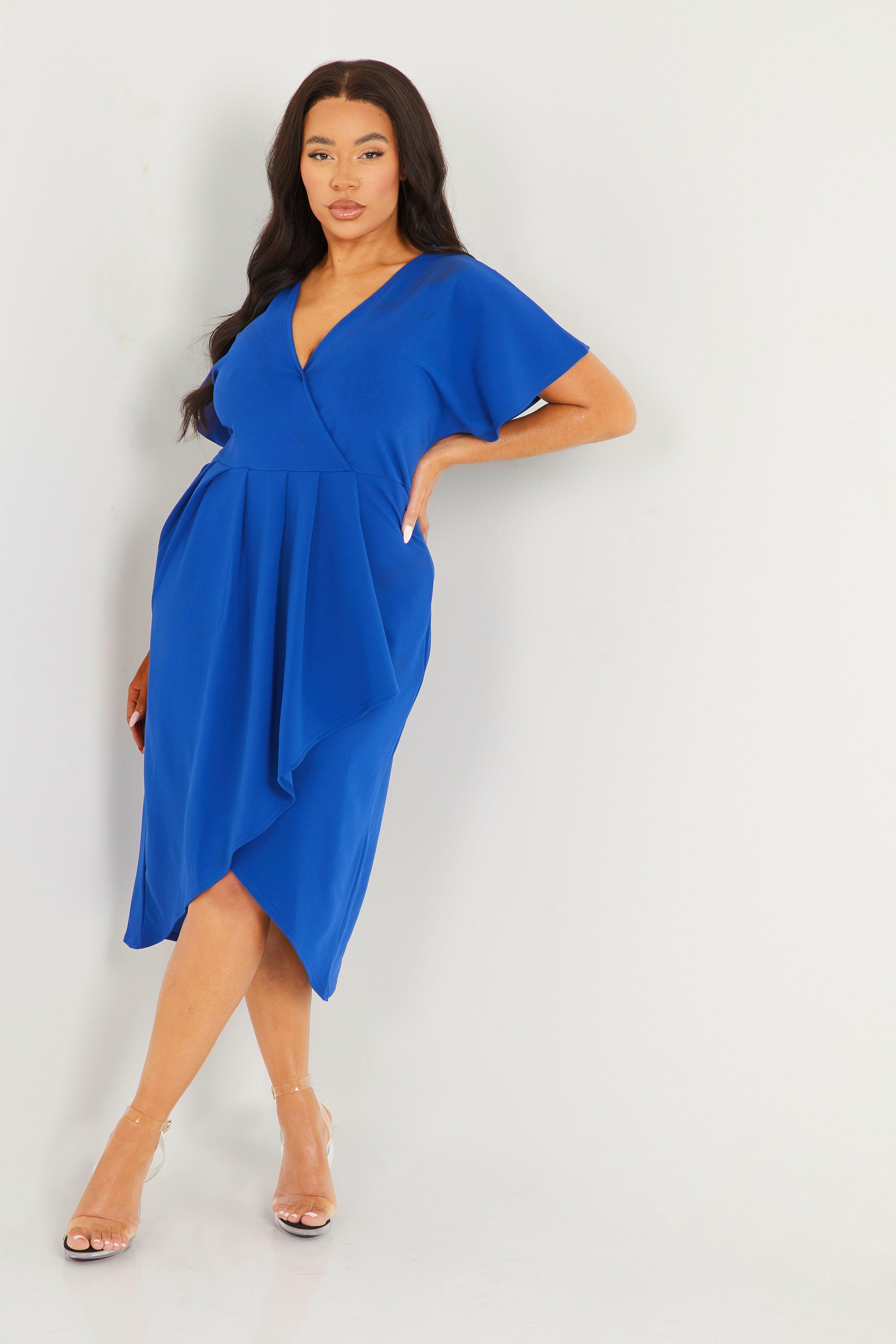 Curve Blue Wrap Midi Dress - Quiz Clothing